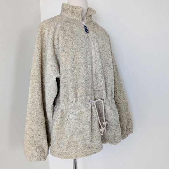 90's Sherpa Coat Comfy Collar Sweater Jacket Belted Drawstring Waist - Picture 6 of 7